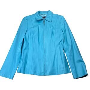 Colebrook Women’s Genuine Leather Jacket Powder Blue Zip Front Lined Size 8